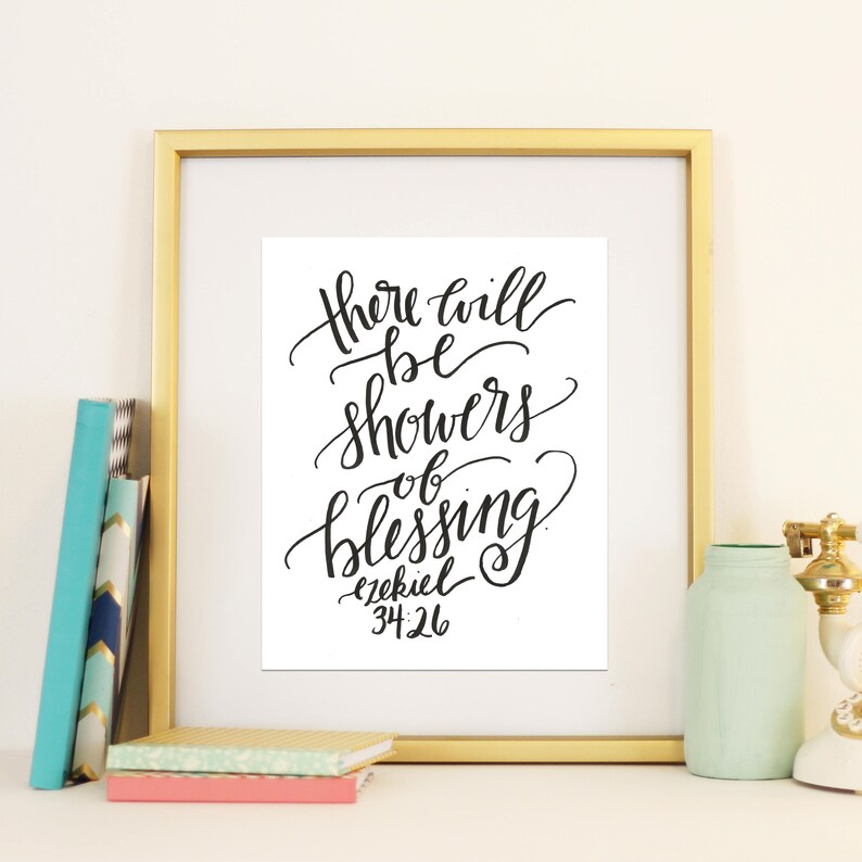 Ezekiel 3426 There Will be Showers of Blessings Handlettered Etsy