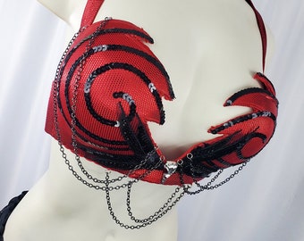 Crimson Enchantress: Gothic Crow or Raven Skull Fantasy Bra for Belly Dance, Cosplay, Clubwear & Festival Wear