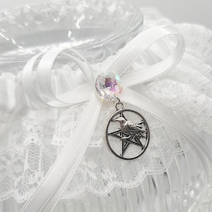 Morrigan Gothic Wedding Garter/ Raven Pentacle/ Handfasting / Medieval Wedding or Wiccan Wedding/ White Garter for Winter Wedding