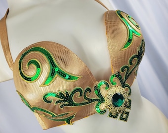 Warrior Woman Festival Bra- Gold & Green Fantasy Armor Bra - Perfect for  Belly Dance, Cosplay, or Loki or Silvie Cosplay