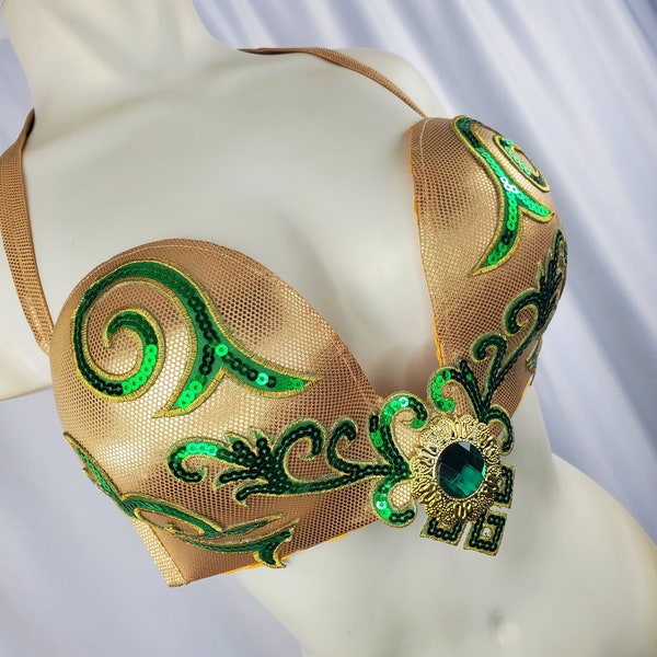 Warrior Woman Festival Bra- Gold & Green Fantasy Armor Bra - Perfect for  Belly Dance, Cosplay, or Loki or Silvie Cosplay