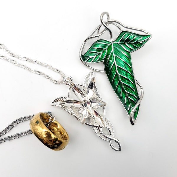 Leaves of Lorien, Evenstar Necklace, One Ring Necklace Fellowship Gift Set Treasure Gram with Scroll of Identification-