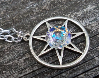 Sparkling Fairy Star Necklace | Seven Pointed Star or Septagram Talisman for White Witch or Hedge Witch