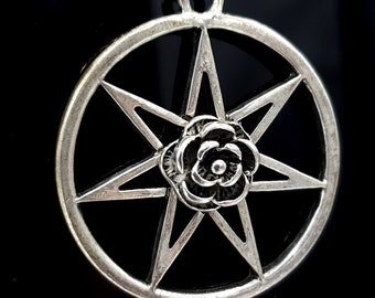 Rose Star Talisman - Seven-Pointed Star Heptagram Necklace, Stainless Steel Fairy Star Septagram for White Witch Magic