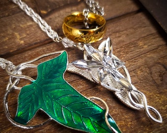 Leaves of Lorien, Evenstar Necklace, One Ring Necklace Fellowship Gift Set Treasure Gram with Scroll of Identification-