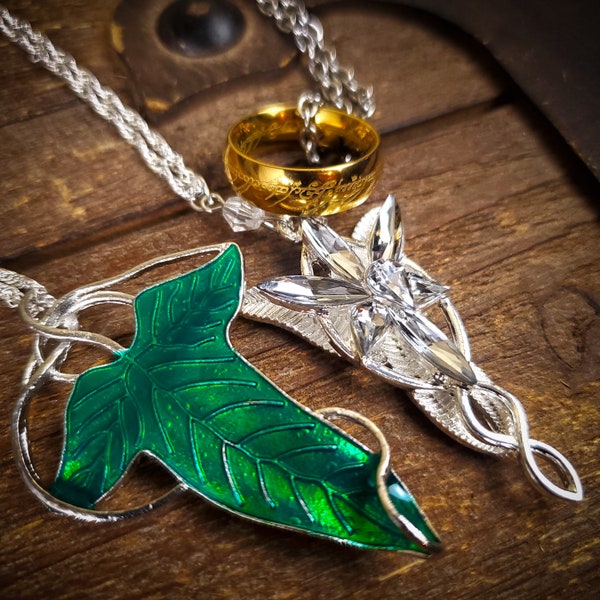 Leaves of Lorien, Evenstar Necklace, One Ring Necklace Fellowship Gift Set Treasure Gram with Scroll of Identification-