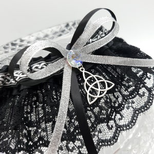 Triquetra Wedding Garter in Silver & Black or Colors of your Choice for Medieval Wedding or Pagan Handfasting