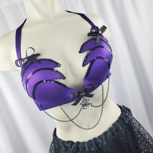 Midnight Roses Festival Bra, Gothic Dina Bra for Clubwear, Rave, Tribal Belly dance, Cosplay, Burlesque & Renaissance Faires