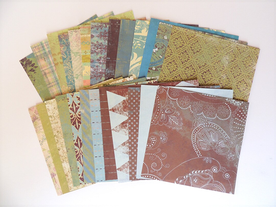 6x6-paper-variety-pack-masculine-print-paper-junk-journal-brown-blue