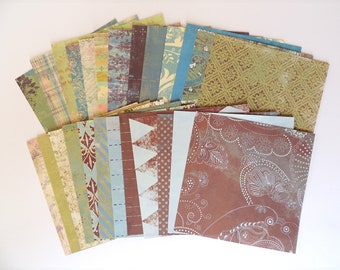 6x6 paper variety pack, masculine print paper, junk journal, brown blue green scrapbook paper