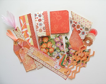 Junk journal ephemera, orange pink flower mini journal, spring junk journal, mini journals, junk journal tags