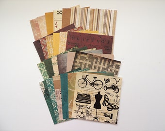 6x6 paper variety pack, vintage theme paper, clock print paper, sheet music paper, masculine print