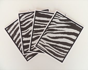 zebra print note card set, black-white print card, set of four cards