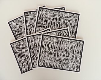 Reptile print note card set, lizard print card, black-white print card set