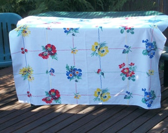 Vintage Wilendur cotton tablecloth, fruit and flowers -ON SALE