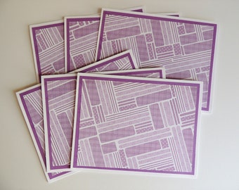 Geometric print card set, purple green blue red pink card, modern print card