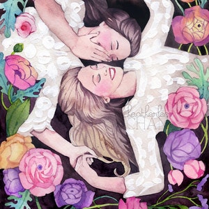 Best Friends Art Sisters Art Watercolor Painting Print image 1