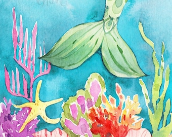 Mermaid Art - Watercolor Print