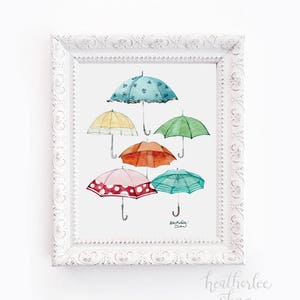 Umbrella Collection Watercolor Art Print afbeelding 1