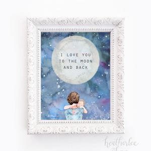 Mother's Day Art Mother and Child I love you to the moon and back image 2