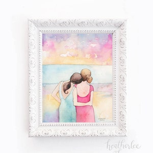 Best Friends Art Sisters Art at the Beach Watercolor Painting Print image 2