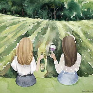 Best Friends Drinking Wine Art Sisters Art image 1