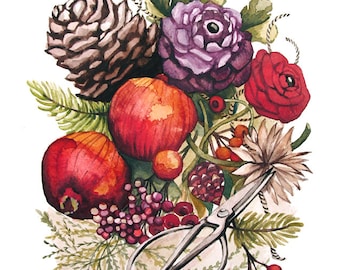 Autumn and Winter Watercolor Painting - Print