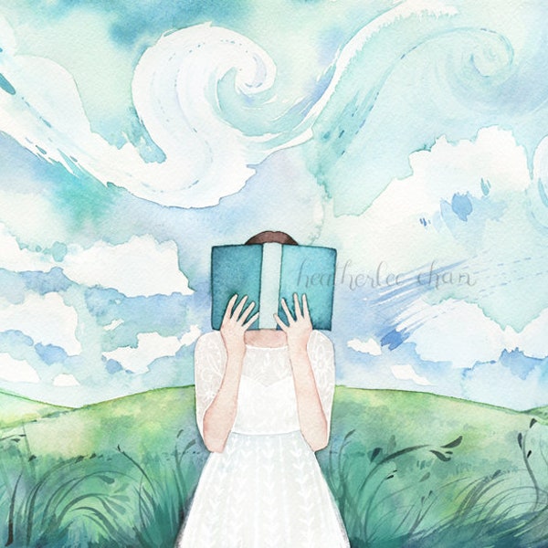 The Reader in the Field Watercolor Art Print