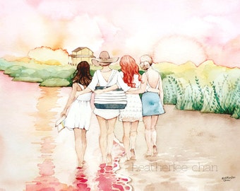 Best Friends Beach Art - Watercolor Painting Print