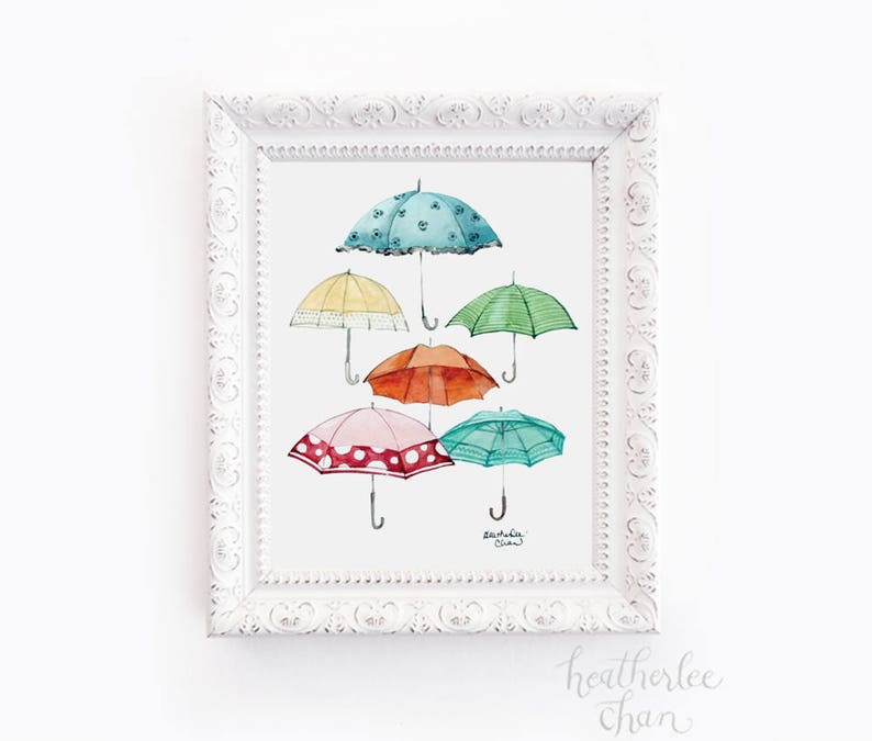 Umbrella Collection Watercolor Art Print afbeelding 1