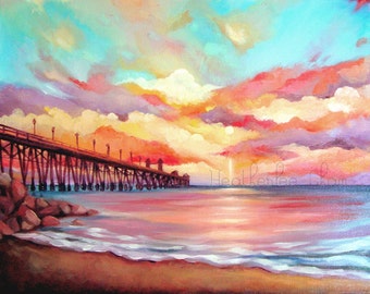 Beach Painting - Sunset Landscape - Oil - Print