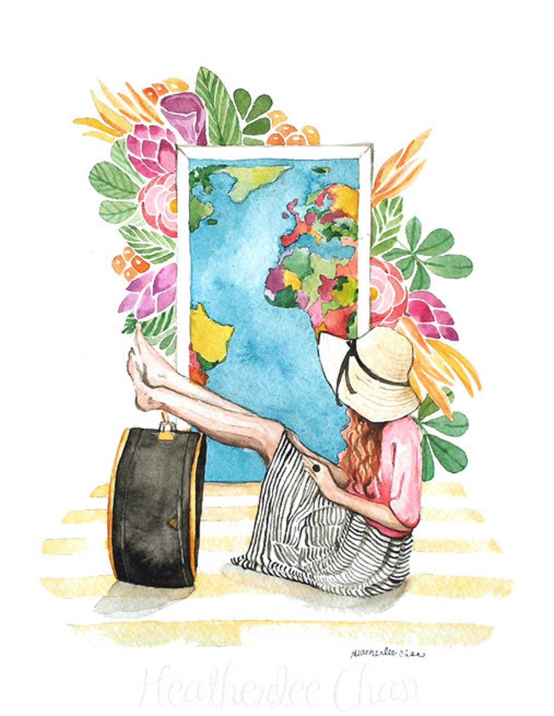 The Reader and the Tree Library Watercolor Art Print 
