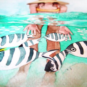 Tropical Fish and Girl Swimming Watercolor Painting Print image 3