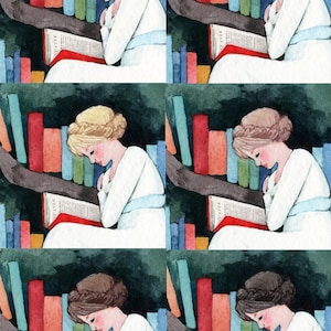 The Reader and the Tree Library Watercolor Art Print image 3