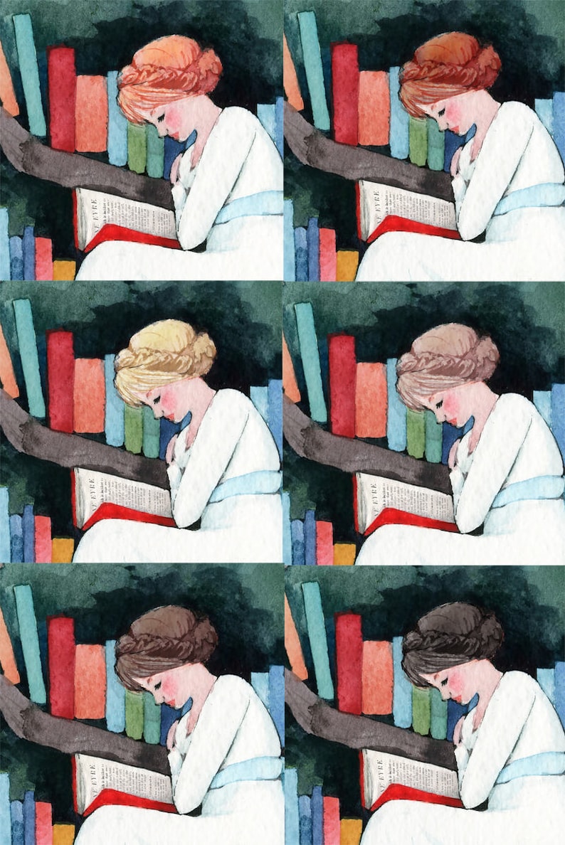 The Reader and the Tree Library Watercolor Art Print image 3