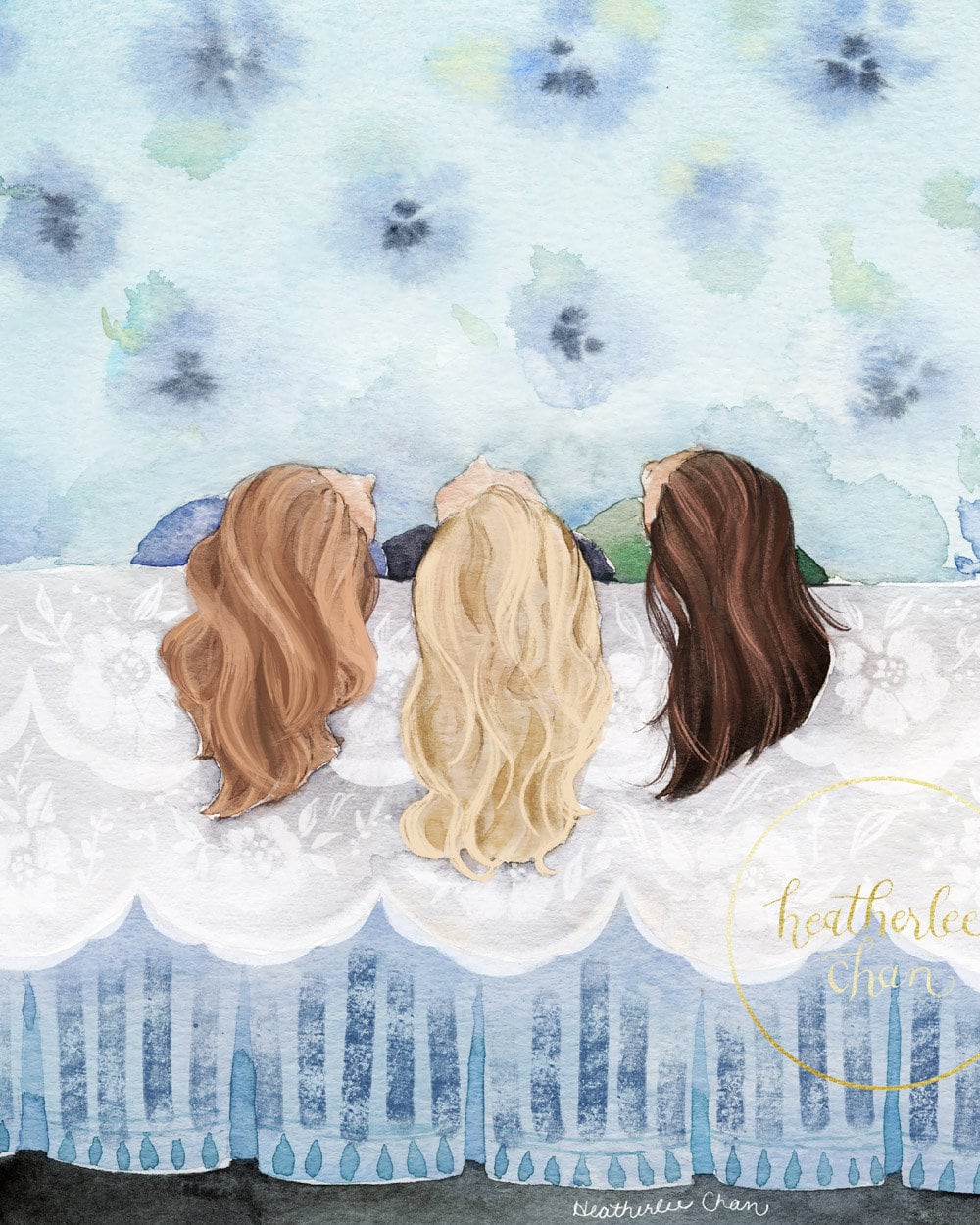 Buy Three Best Friends Three Sisters Art Watercolor Painting ...