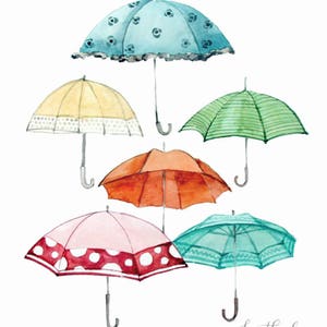 Umbrella Collection Watercolor Art Print afbeelding 2