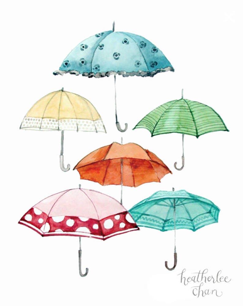 Umbrella Collection Watercolor Art Print afbeelding 2