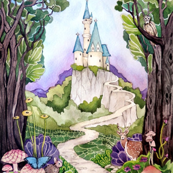 Castle Watercolor Painting Art Print