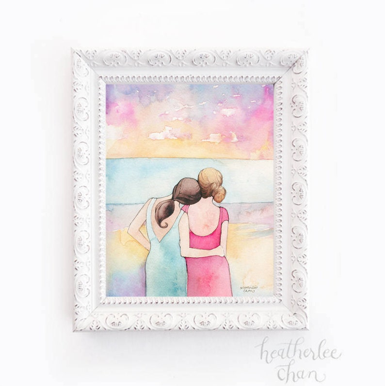 Best Friends Art Sisters Art at the Beach Watercolor Painting Print image 2