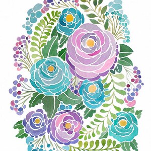 Watercolor Flowers - Purple and Blue - Painting Print