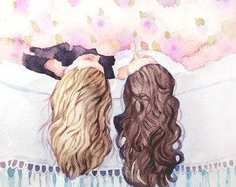 Best Friends Art - Sisters Art - Watercolor Painting Print