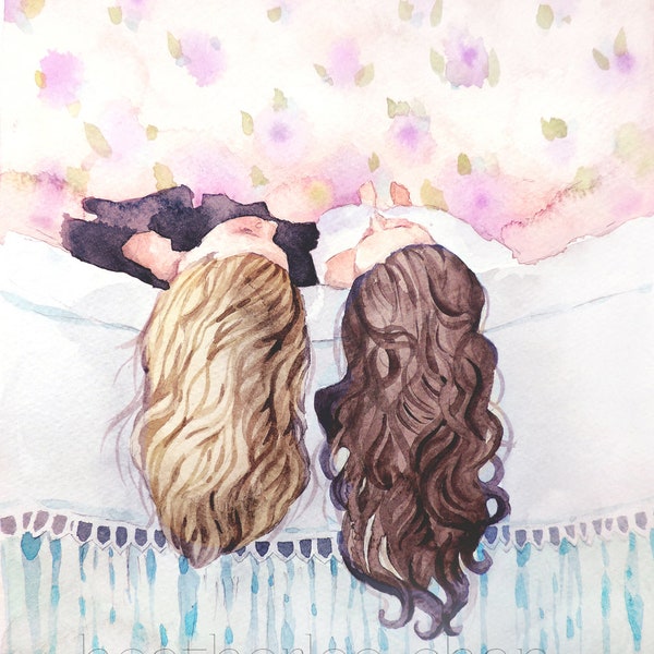 Best Friends Art - Sisters Art - Watercolor Painting Print