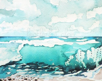 Beach Painting - Watercolor -  Landscape - Print