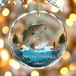 Personalized Merry Fishmas Ornament 2025, Custom Fishing Christmas Decoration for Dad, Fisherman, Bass Fishing Holiday Gift