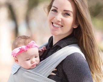 USA made Beachfront Baby Wrap Carrier- SAFE water babywearing at the beach, pool, water park or in the shower- Silver Wave Mesh