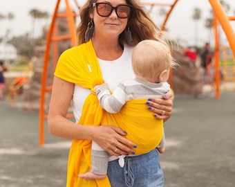 USA made Beachfront Baby Water Ring Sling- SAFE babywearing in the shower, pool, water park and the beach! Island Mango (Yellow) 3 sizes