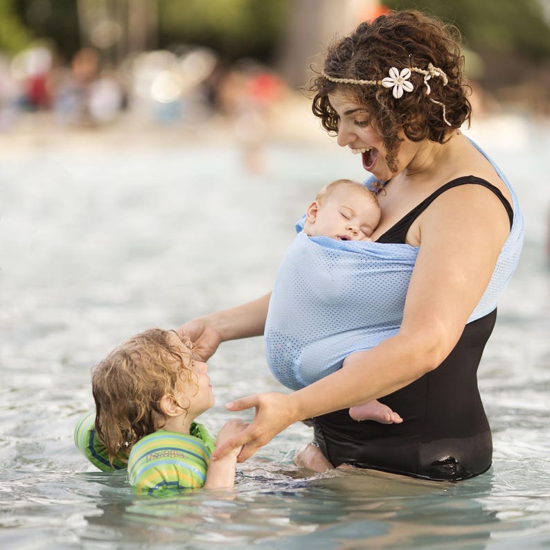 USA made XL Beachfront Baby Water Ring Sling SAFE babywearing in the shower, pool, the water park and the beach Athletic Mesh image 4