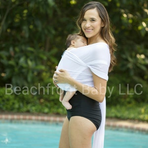 USA made Beachfront Baby Wrap Carrier Safe water babywearing at the beach, pool, water park or in the shower White Wave Mesh image 1