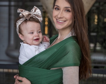 USA made Beachfront Baby Wrap Carrier- SAFE water babywearing at the beach, pool, water park or in the shower- Palm Leaf Green Mesh